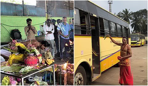 விபத்துக்களை தடுக்க
திருவாரூர் அரசு போக்குவரத்து கழக பணிமனைகளில் யாகம் செய்த அதிகாரிகள்!