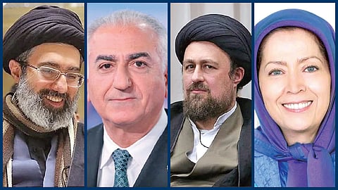 (படம் இடமிருந்து வலம்) மோஜ்தபா காமேனி, ரெசா பஹ்லவி, ஹசன் கொமேனி, மர்யம் ரஜாவி.