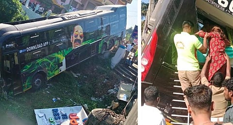 தாறுமாறாக ஓடி ஆற்றுக்குள் பாய்ந்த ஆம்னி பேருந்து: பைக் மீது மோதியதில் இருவர் உயிரிழப்பு