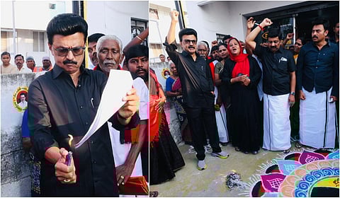 தொகுதி மறுவரையறை மசோதா நகலை எரித்து முதல்வர் ஸ்டாலின் போராட்டம்