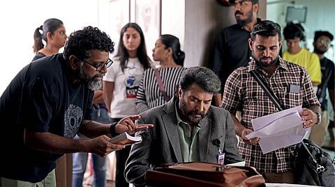 On the sets of 'Patriot'.