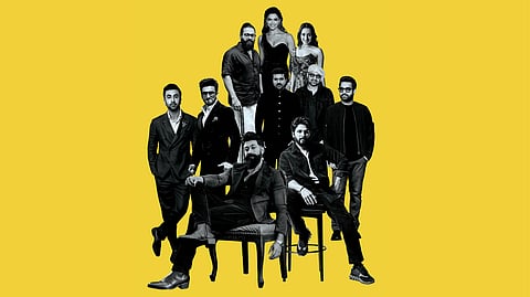 Clockwise from left: Ranbir Kapoor, Ranveer Singh, Rishab Shetty, Deepika Padukone, Shraddha Kapoor, Ram Charan, Prabhas, Jr NTR, Allu Arjun and Yash.