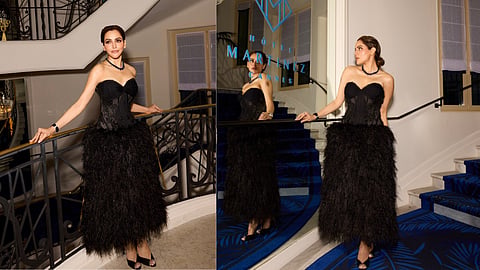 A couture evening dress called Contour Noir by Roseroom at Cannes.