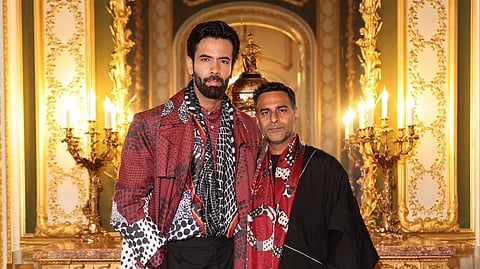 Model and actor Danish Pandor with designer Aseem Kapoor in London.