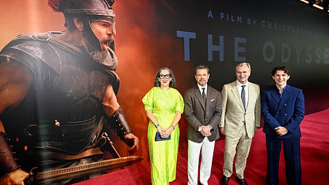 Emma Thomas, Matt Damon, Christopher Nolan and Tom Holland at the premiere of 'The Odyssey' in Mumbai