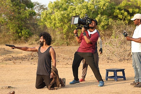 Mukesh G with Lokesh Kanagaraj on the set of 'DC'
