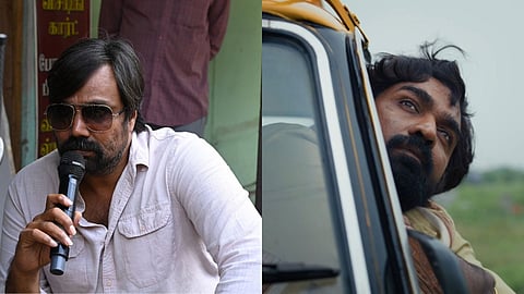 Balaji Tharaneetharan; Vijay Sethupathi in a still from 'Baththa'