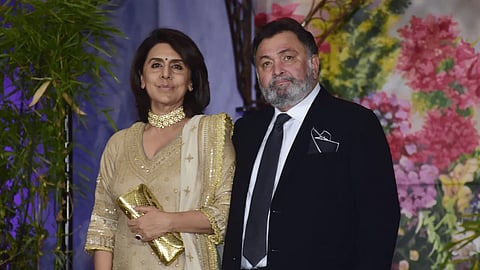 Rishi Kapoor with wife Neetu Kapoor attend the wedding reception of actress Sonam Kapoor and Anand Ahuja at hotel Leela in Mumbai.