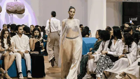 The front row at Anamika Khanna's show, which closed the opening night of Lakmé Fashion Week 2026.