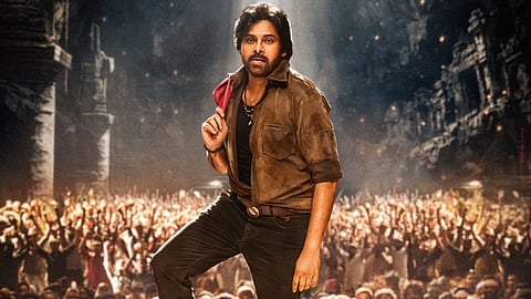A poster for 'Ustaad Bhagat Singh' featuring Pawan Kalyan