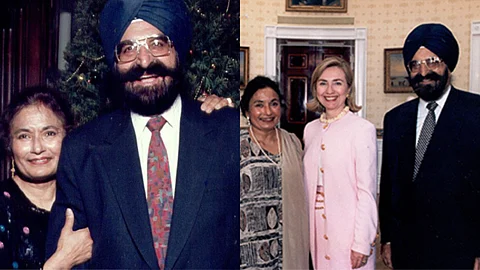 Dr. Narinder S. Kapany with his wife Satinder and Hilary Clinton