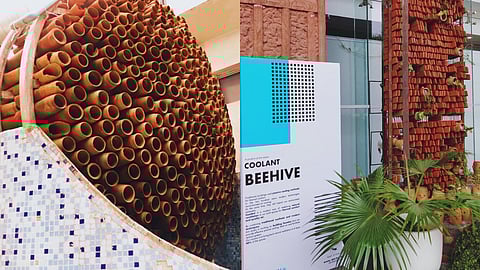 Delhi-based Ant Studio has created a natural air conditioner with large terracotta structures using traditional methods coupled with modern technology.