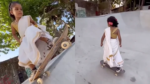 The video features Airah Aymen Khan, a precocious 5-year-old skateboarder hailing from Kochi