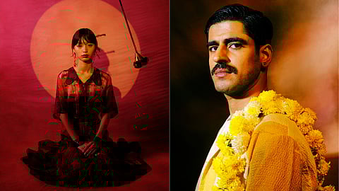 The editorial vibrantly comes to life through the infusion of quintessential Indian elements, each prop a testament to the mingling of cultures and the blossoming of love that defies borders.