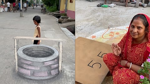 Punam is a middle-aged married woman using the medium of street art for self-expression, to beautify her locality and also to share her knowledge with young students.
