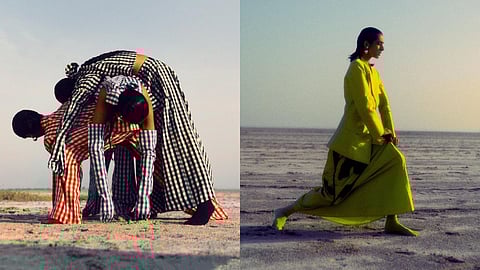 'Shifting Shadows' takes us on a captivating journey into the interplay of forms and sculptures, offering a unique fusion of art and fashion that is nothing short of spellbinding.