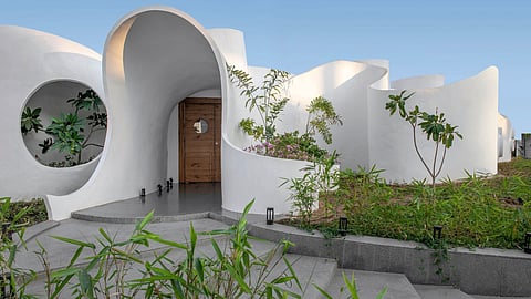 The materiality of this structure adapts to Gujarat's climate.