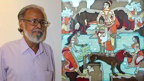 C.N. Karunakaran's artistic approach incorporated a fusion of diverse influences, including Kerala mural art, Indian mythology, fantasy, and folk elements.