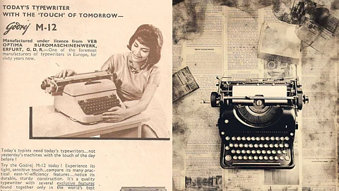 An old-timey advertisement for a Godrej typewriter.