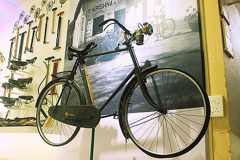 A 1914 All-Black Golden Sunbeam Bicycle on display ath e Pune Cycle Museum