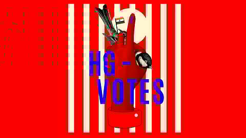 A creative design of a finger that's been indelibly inked to signify that a vote has been cast in the 2024 Indian general elections.