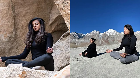 Guests at Dolkhar Ladakh's BREATHE retreat practicing mindfulness.