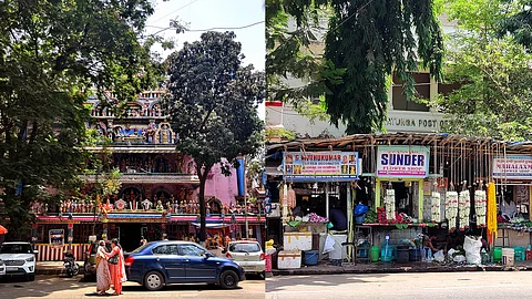 left image: temple in Matunga, right image: Matunga flower market