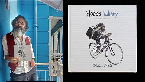 A picture of Allen Shaw with his book 'Hobo's Lullaby'.