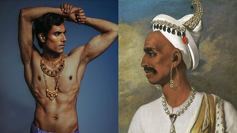 Left image: a man with gold jewellery Right image: portrait of Nana Fadnavis