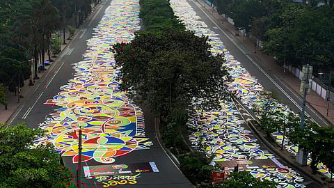 This year's 'Alponay Boishakh 1431' aimed to break the record for the world's longest alpona and stretched for an impressive 14 kilometers.