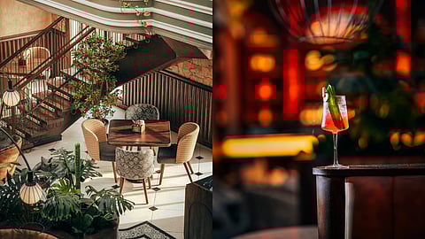 Images of The Reservoire Indiranagar's interior and of a cocktail from the bar.