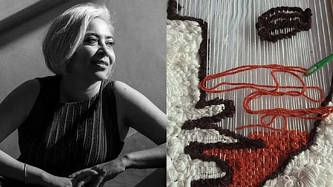 A weave from the exhibition on display.