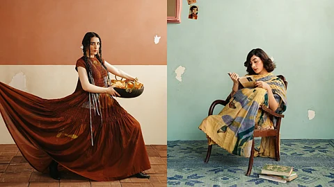 Images from homegrown indian fashion label Cord's latest festive collection and their editorial campaign created in collaboration with Pakistani artist Sajal Sajjad