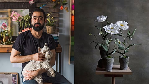 Sourabh Gupta poses with a dog.