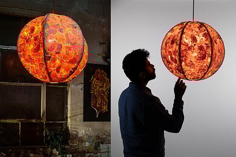 Parmar took discarded peels from orange juicers and processed them by hand to achieve his final, polished result