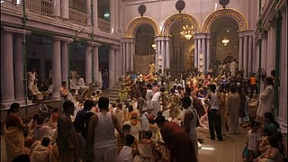 Scene of festive celebrations at a Bonedi Bari in Kolkata