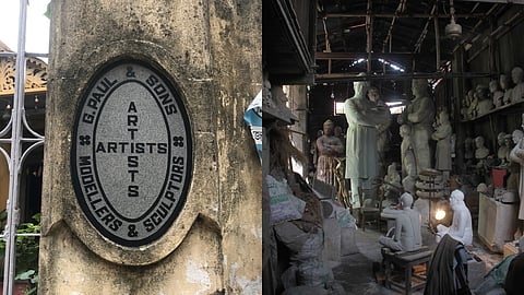 Images of the facade and the interior of Gopeswar Paul's studio.