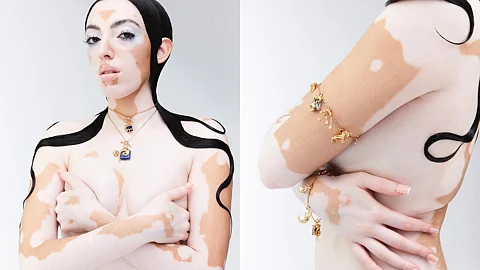 Images of Model and muse Jasroop Kaur Singh wearing pieces from the Gaze Collection by the label Outhouse jewellery, inspired by Zodiac signs