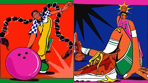 Two artworks featuring a girl and a boy respectively