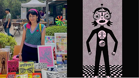 Era Namjoshi poses with their art.
