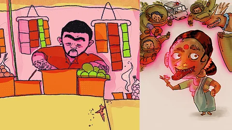 Some of Radha Patkar's lively illustrations.