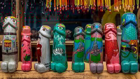 From bright yellow to pastel pink and turquoise, often with flaming eyes and sometimes surrounded by the mighty dragon, laktong come in all sizes and shapes.