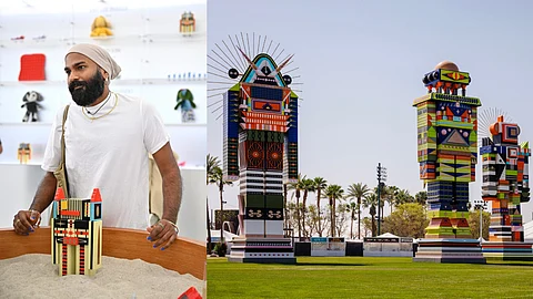 Kumkum Fernando and his art installation for Coachella, 'The Messengers'.