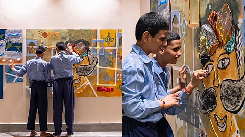 Students at the Netraheen Kalyan Sangh School in Jaipur enjoying a moment with the tactile art.