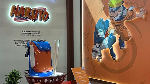 The limited edition Moko x Naruto Transit Backpacks at Mokobara's Comic-Con booth.