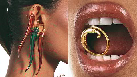 Images from Amama Jewels I Chilli U Collection featuring Mirchi designs for Valentines Day 2025