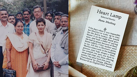 Rahamath Tarikere, Girish Karnad, Gauri Lankesh, Banu Mushtaq and other intellectuals of the Komu Souhardha Vedike (a civil society group against communalism) protest in Karnataka in 2003.