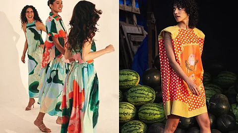 Images of moderl wearing clothes from the latest collection summer reverie by Indian bran Drawn