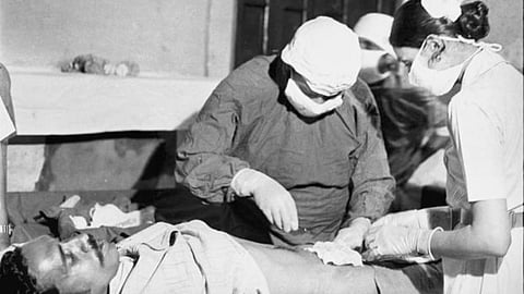 A vasectomy in progress at a family planning camp held in a government hospital in New Delhi in May 1976