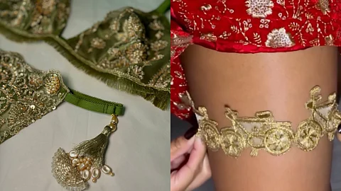 Images of Lehenga Inspired Indian Lingerie and Gota Patti Garters from Canada Based Design TKC Design Inc.